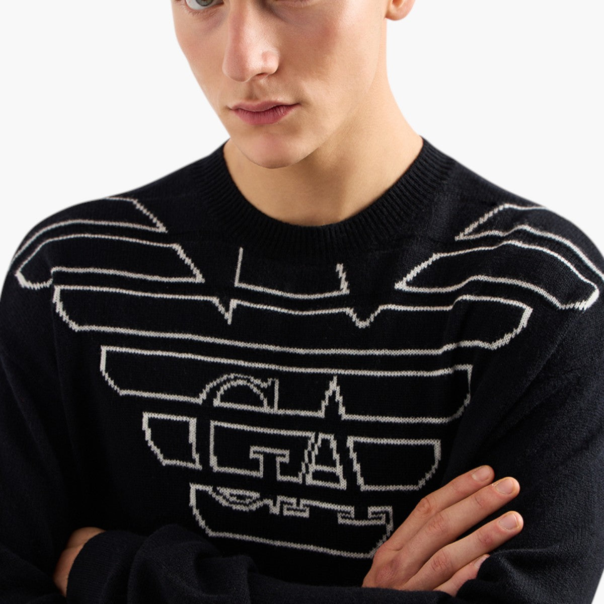 Wool Blend Knit With Oversized Eagle Logo