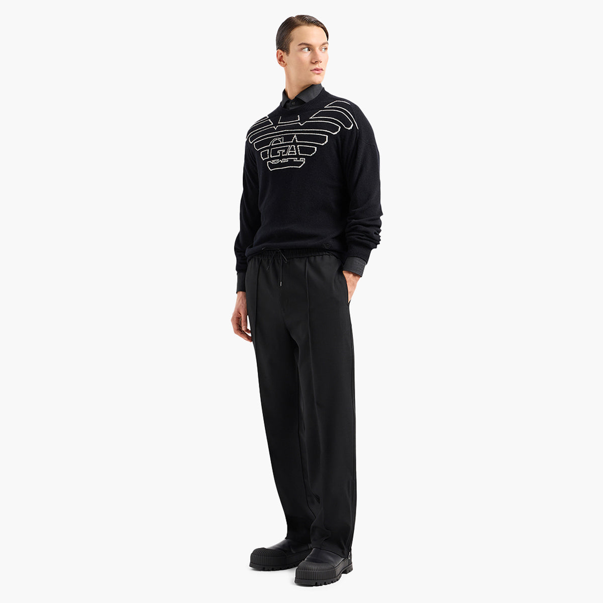 Wool Blend Knit With Oversized Eagle Logo