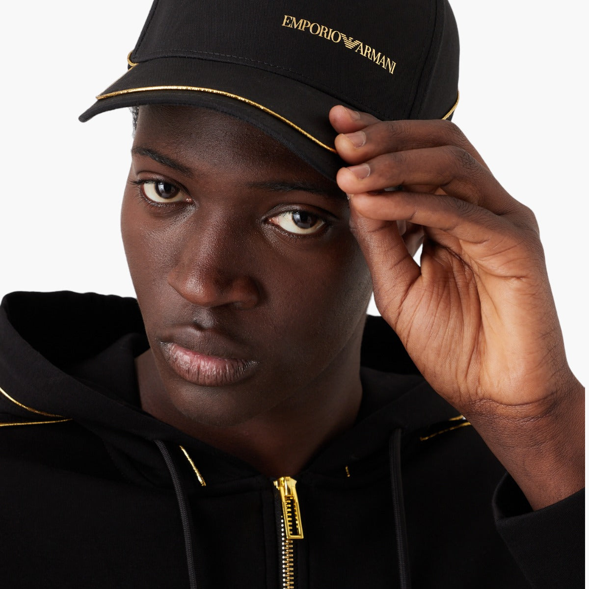 Baseball Cap With Gold Logo And Piping