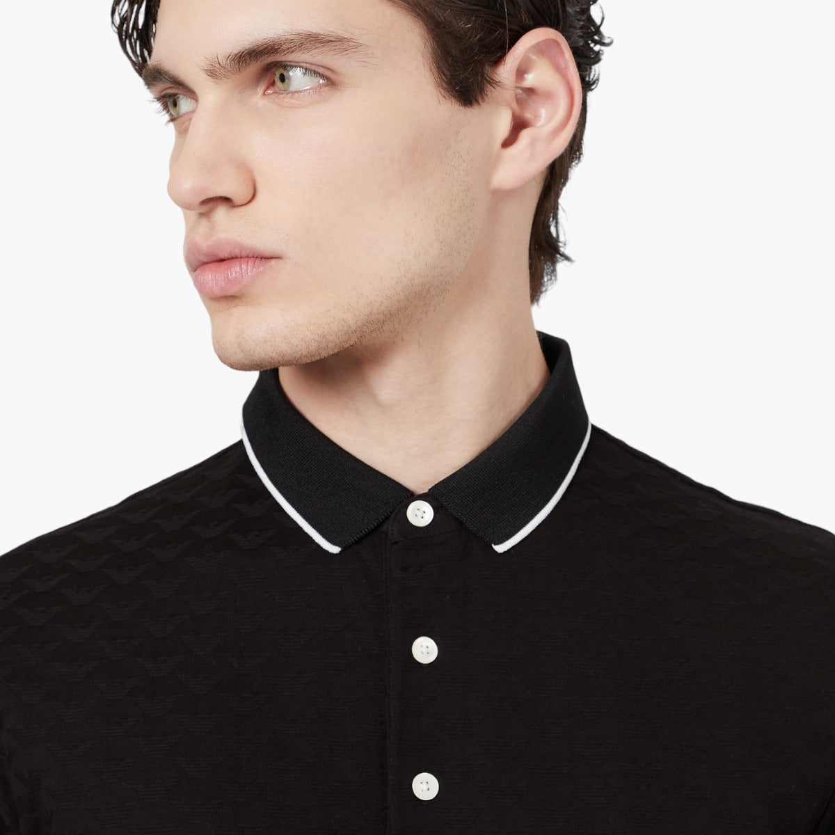 Mercerised Jersey Polo Shirt With All-Over Jacquard Eagle