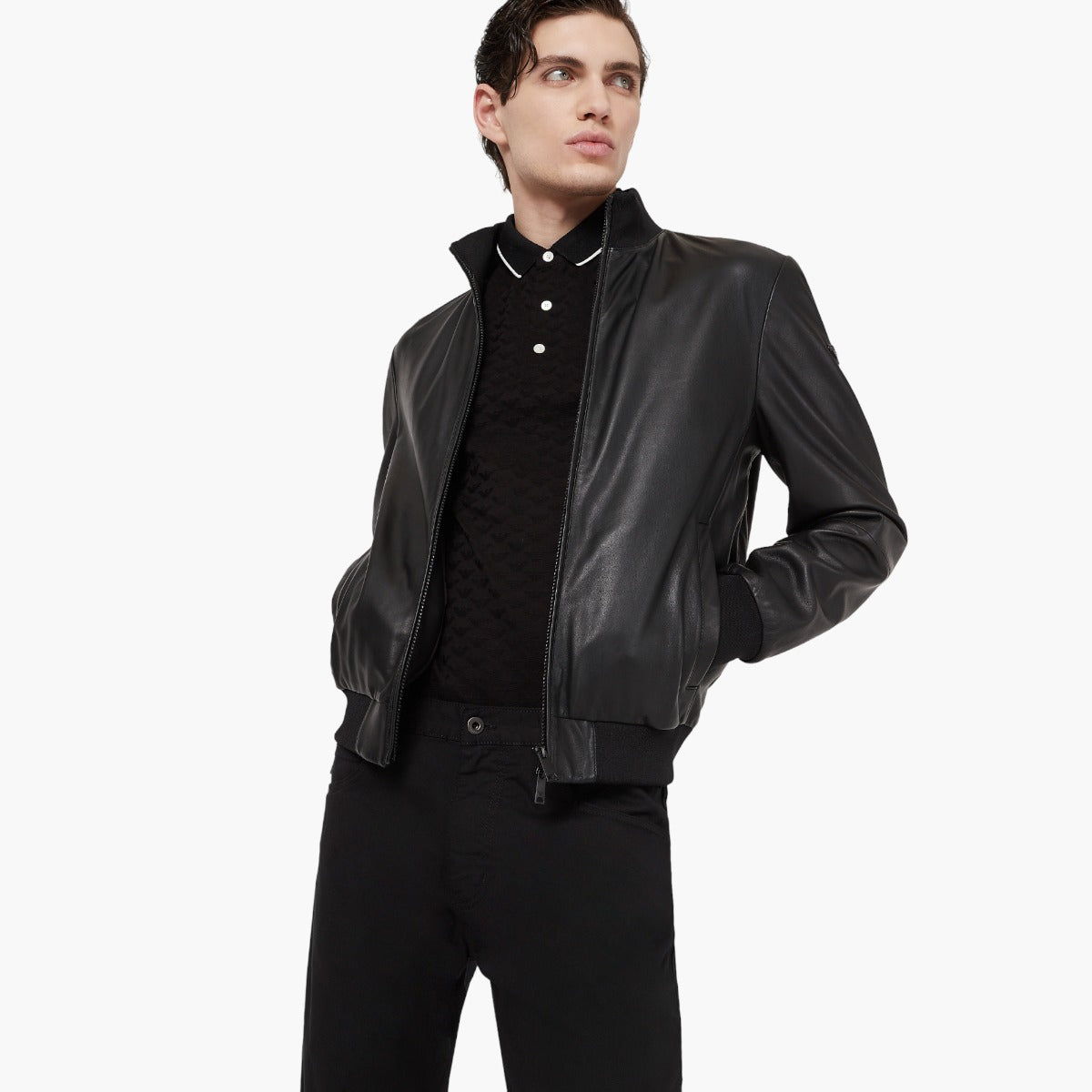 Mercerised Jersey Polo Shirt With All-Over Jacquard Eagle