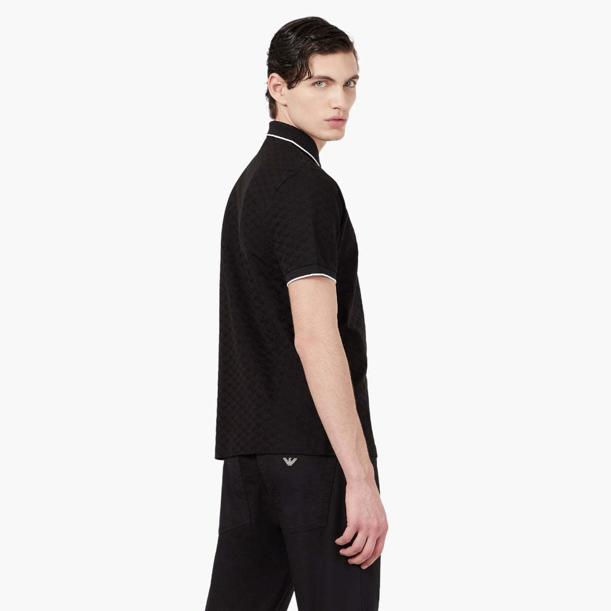 Mercerised Jersey Polo Shirt With All-Over Jacquard Eagle