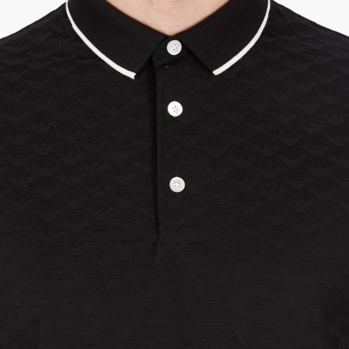 Mercerised Jersey Polo Shirt With All-Over Jacquard Eagle