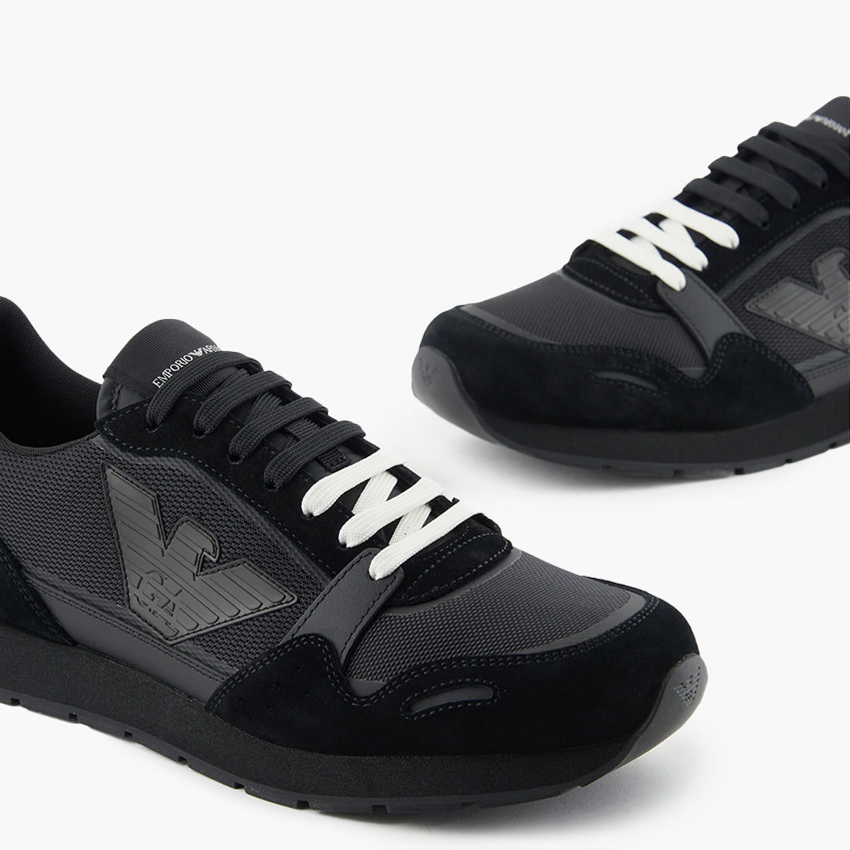 Mesh Sneakers With Suede Details And Eagle Logo
