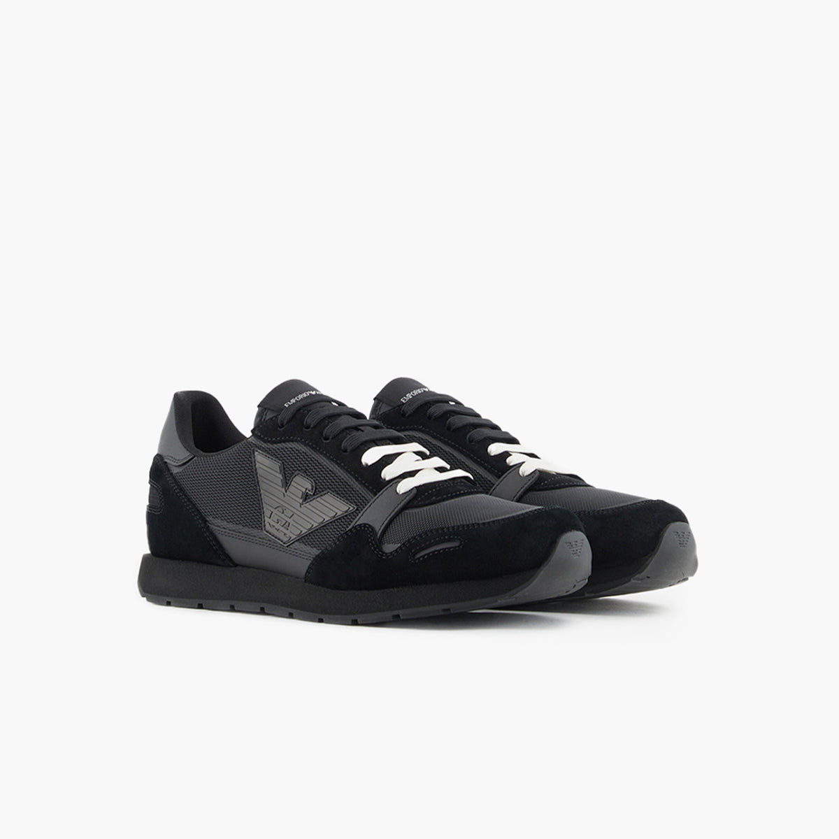 Mesh Sneakers With Suede Details And Eagle Logo