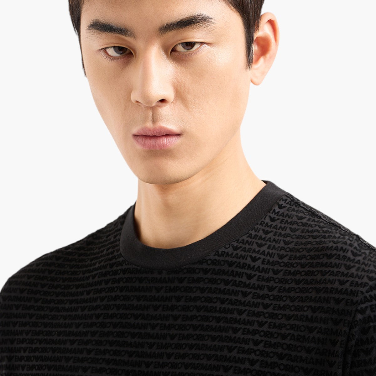 Cotton Blend T-Shirt With All-Over Flock Logo