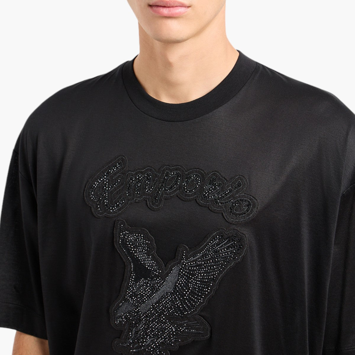 Cotton Blend Oversized T-Shirt With Embroidered Rhinestone Patch