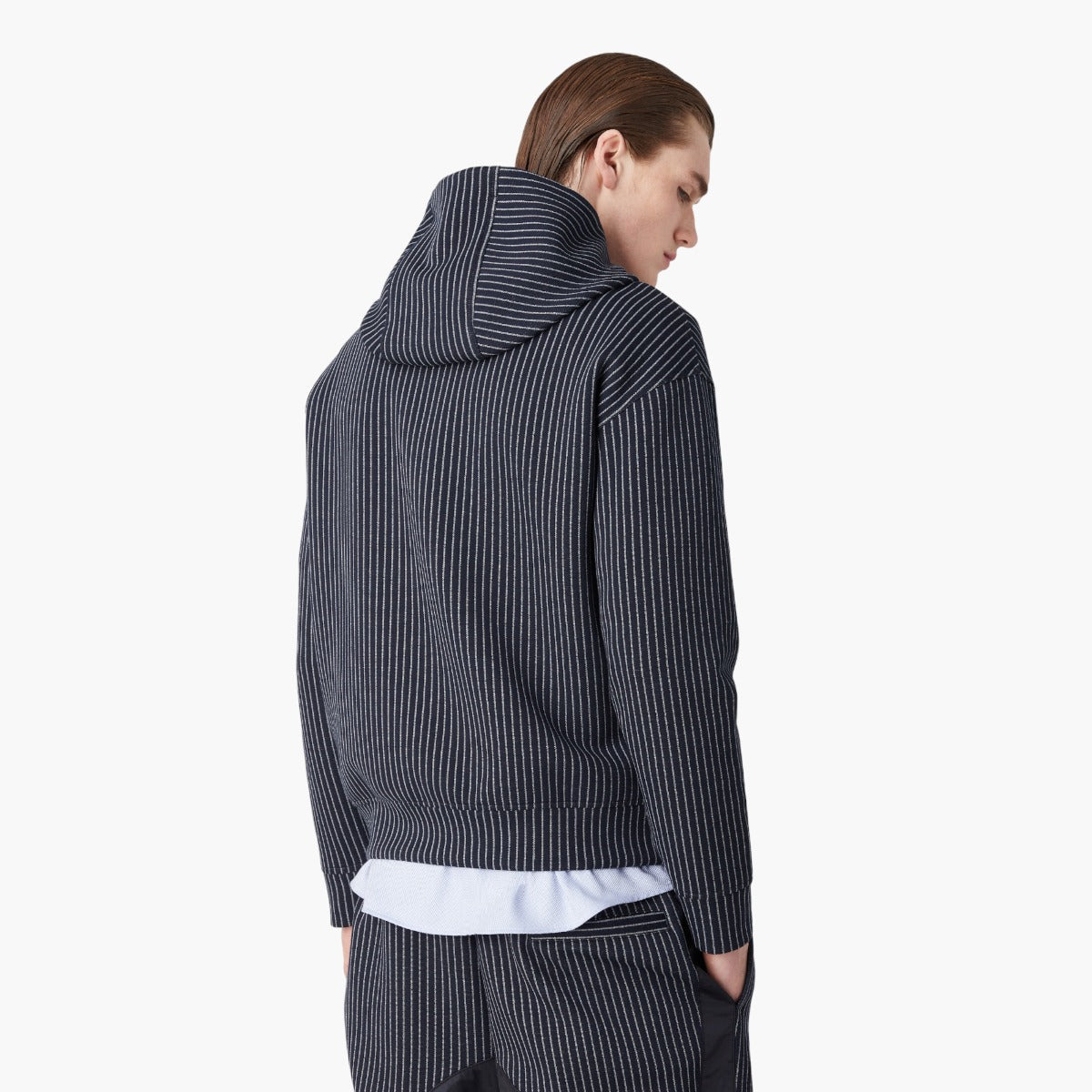 Hooded Sweatshirt In Pinstriped Jersey