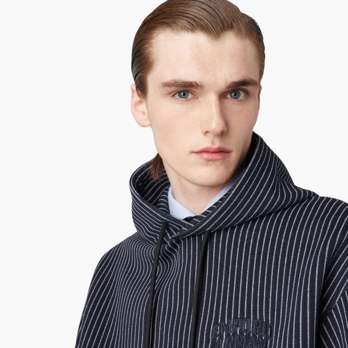 Hooded Sweatshirt In Pinstriped Jersey