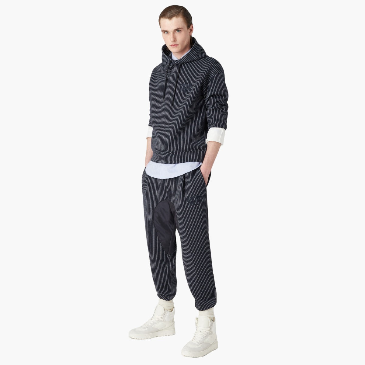 Hooded Sweatshirt In Pinstriped Jersey