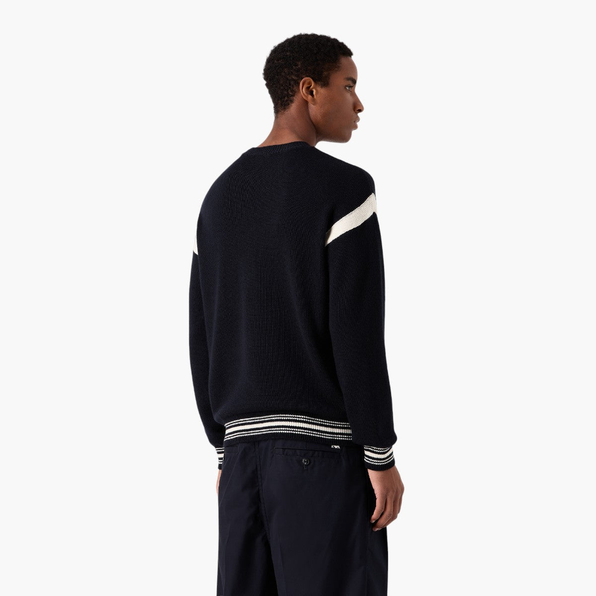 Wool Blend Varsity Style Crew Neck Pullover