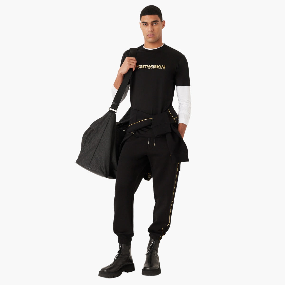 Double-Jersey Hooded Zip-Up Sweatshirt With Gold Details And Logo