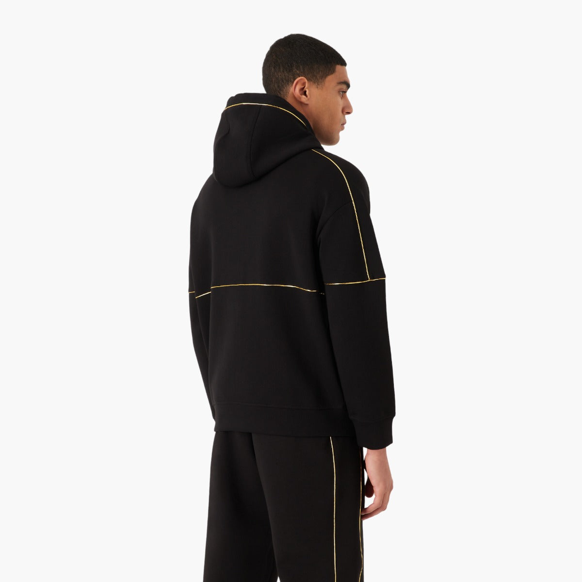 Double-Jersey Hooded Zip-Up Sweatshirt With Gold Details And Logo