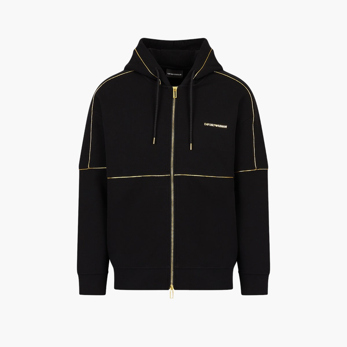 Double-Jersey Hooded Zip-Up Sweatshirt With Gold Details And Logo