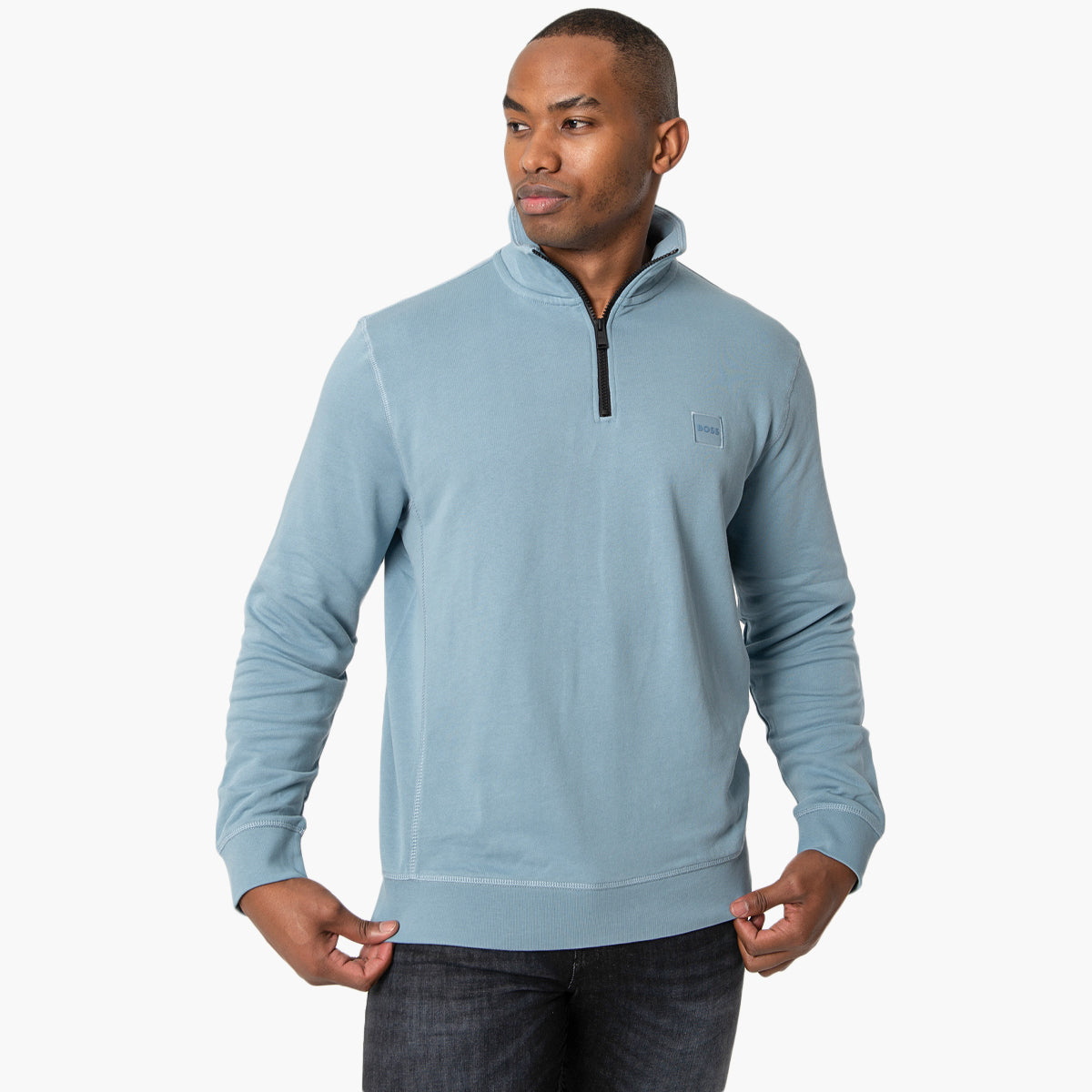 Cotton-Terry Zip-Neck Sweatshirt