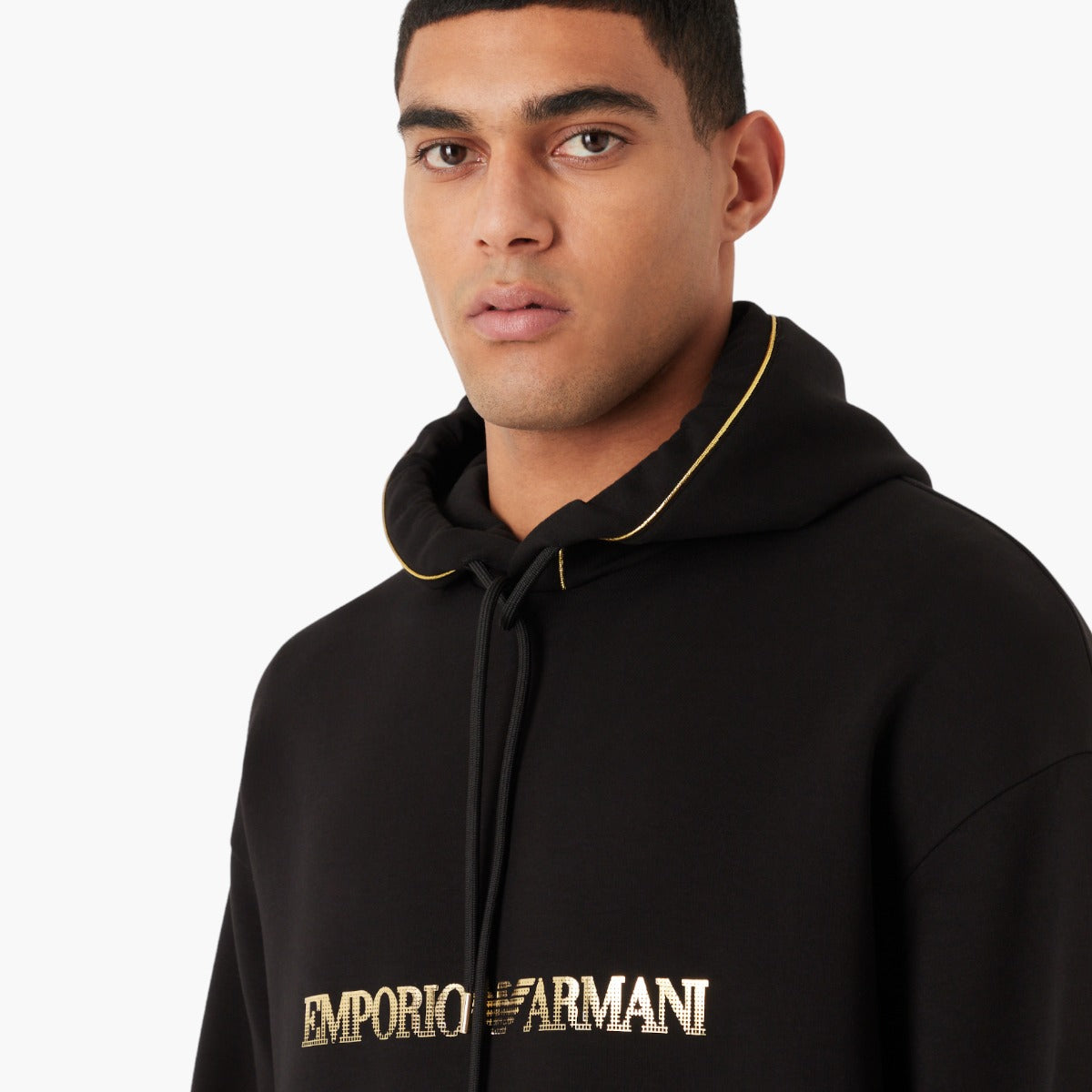 Double-Jersey Hooded Sweatshirt With Gold Details And Logo
