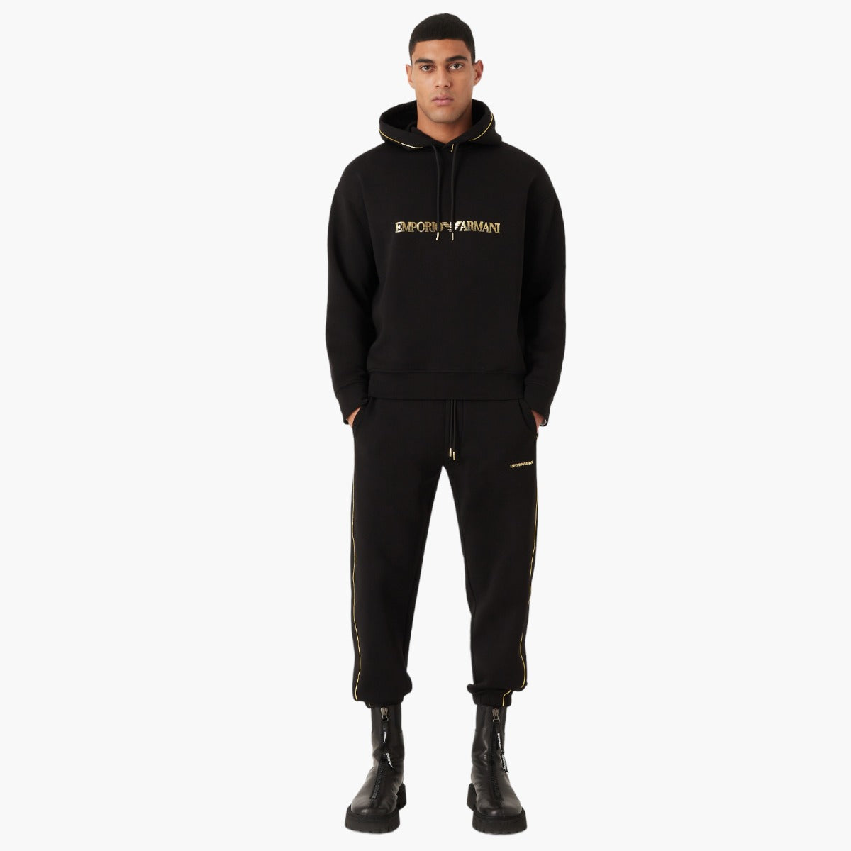 Double-Jersey Hooded Sweatshirt With Gold Details And Logo