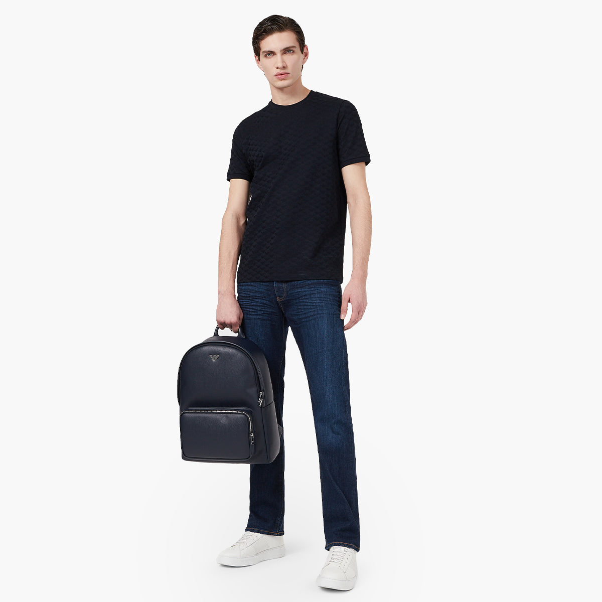 Mercerised Jersey T-Shirt With All Over Jacquard Logo