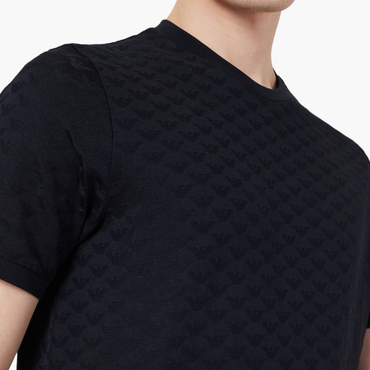 Mercerised Jersey T-Shirt With All Over Jacquard Logo