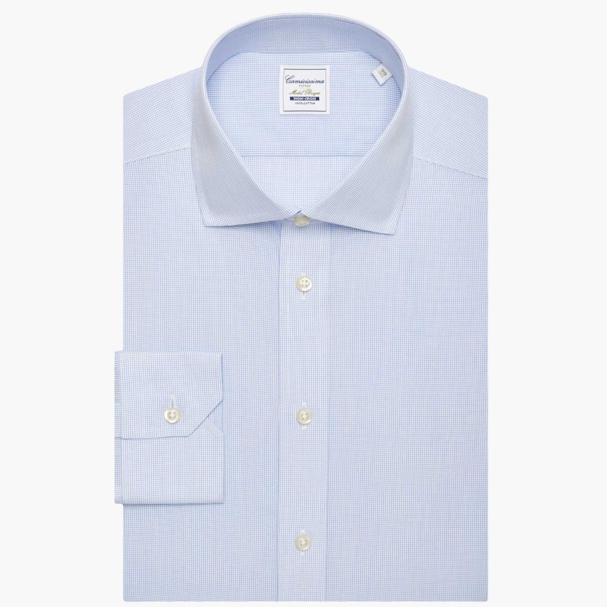 Bruges Non-Iron Blue Checked Fitted Shirt Bruges Francese