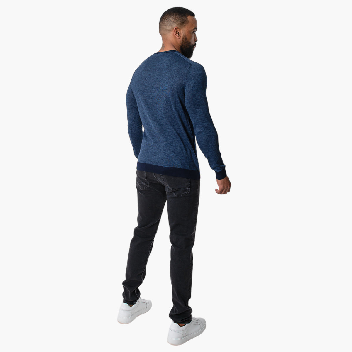 Sheer Indigo Crew Neck Knit Jersey