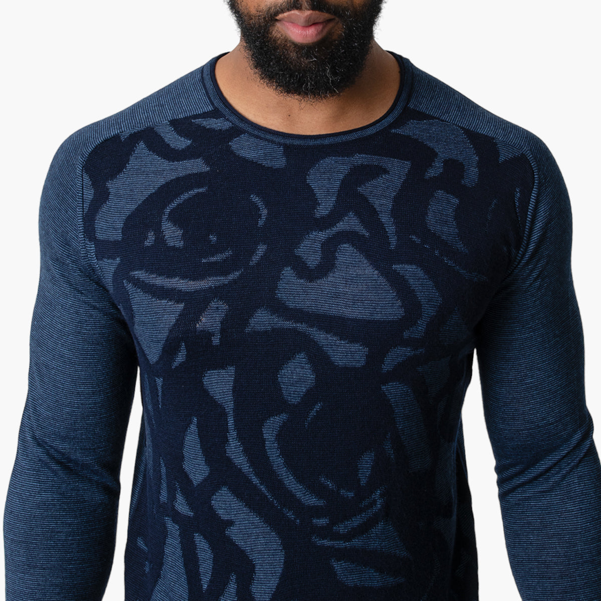 Sheer Indigo Crew Neck Knit Jersey