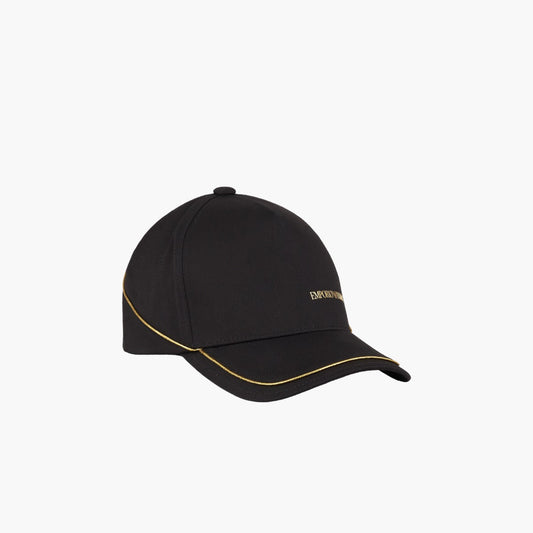 Baseball Cap With Gold Logo And Piping
