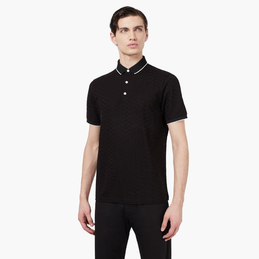 Mercerised Jersey Polo Shirt With All-Over Jacquard Eagle