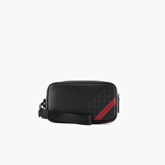 Smooth Regenerated Leather Washbag With Red Logo Band