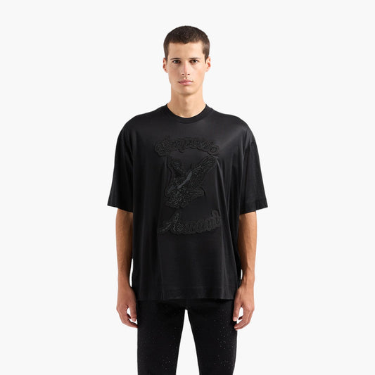 Cotton Blend Oversized T-Shirt With Embroidered Rhinestone Patch