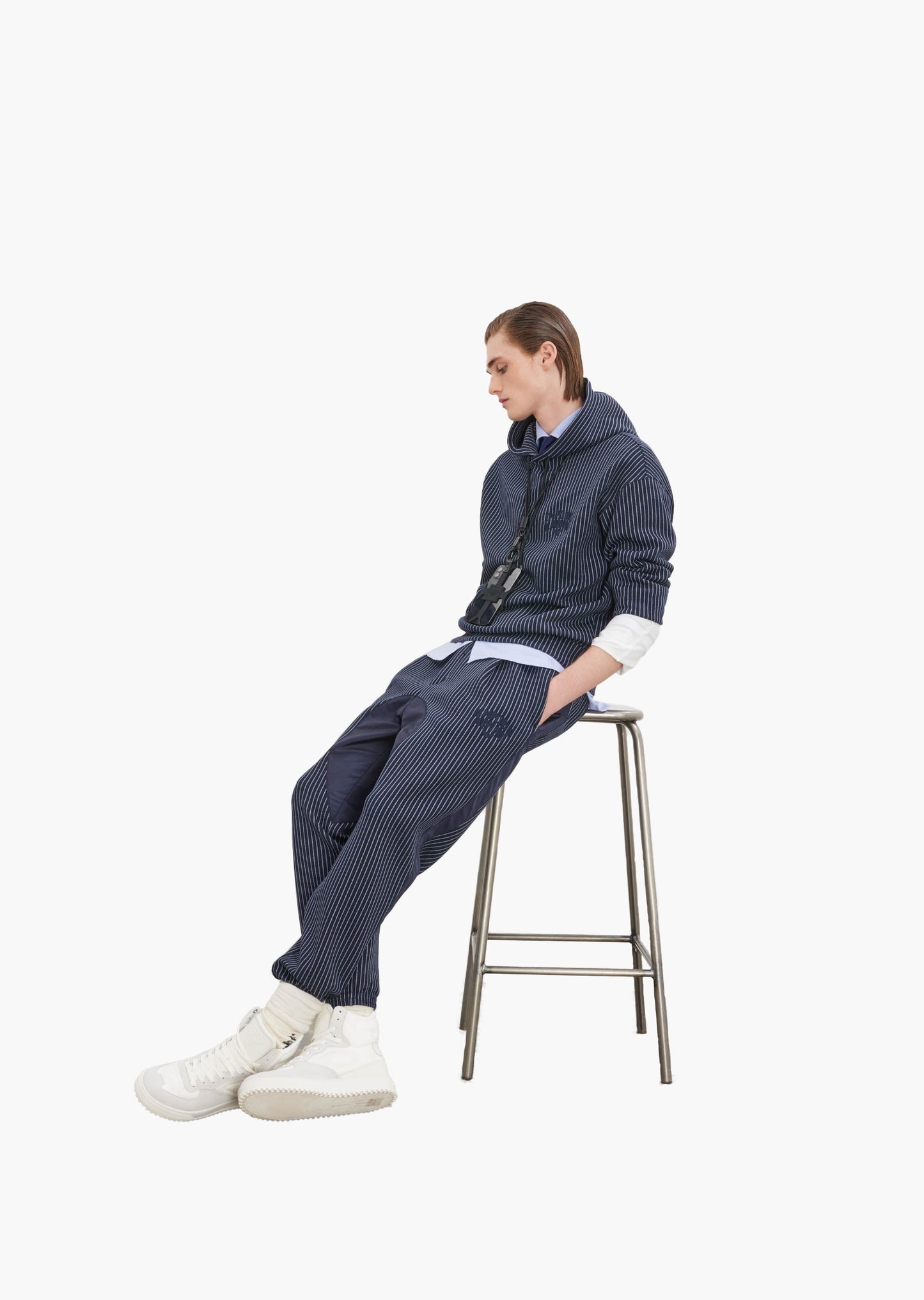 Hooded Sweatshirt In Pinstriped Jersey
