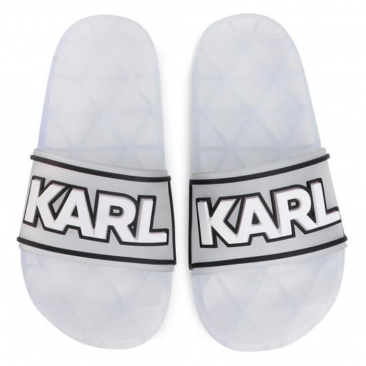 Karl Lagerfeld Ladies Slide Ice Blok Quilted Mule Off-White