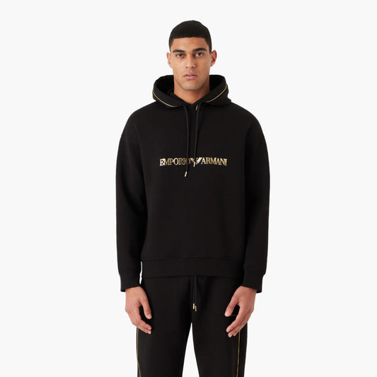 Double-Jersey Hooded Sweatshirt With Gold Details And Logo