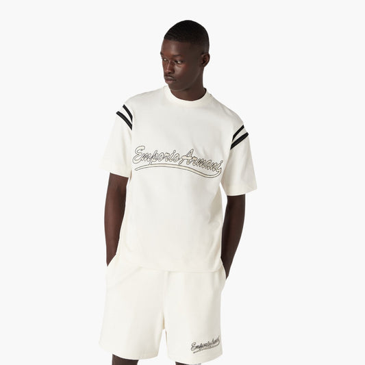 Varsity Style Cotton Relaxed Fit Crew Neck T-Shirt